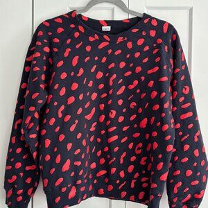 Clare V. Printed Crew Neck Navy Red Jaguar Cozy Sweatshirt - Medium